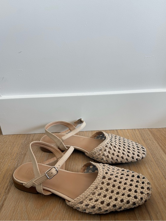 Crown Vintage Shoes - Crown Vintage Beige Woven Slingback Flats